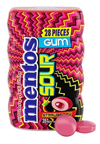MENTOS 56 GR SOUR STRAWBERRY DRAGEE GUM BOTTLE*6