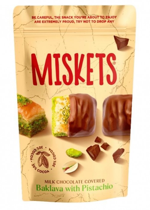 MISKETS 80 GR MILK CHOCOLATE COATED PISTACHIO BAKLAVA*12